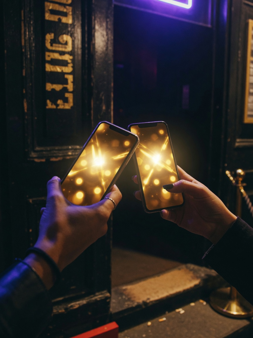 Phones exchanging a digital ticket at the door